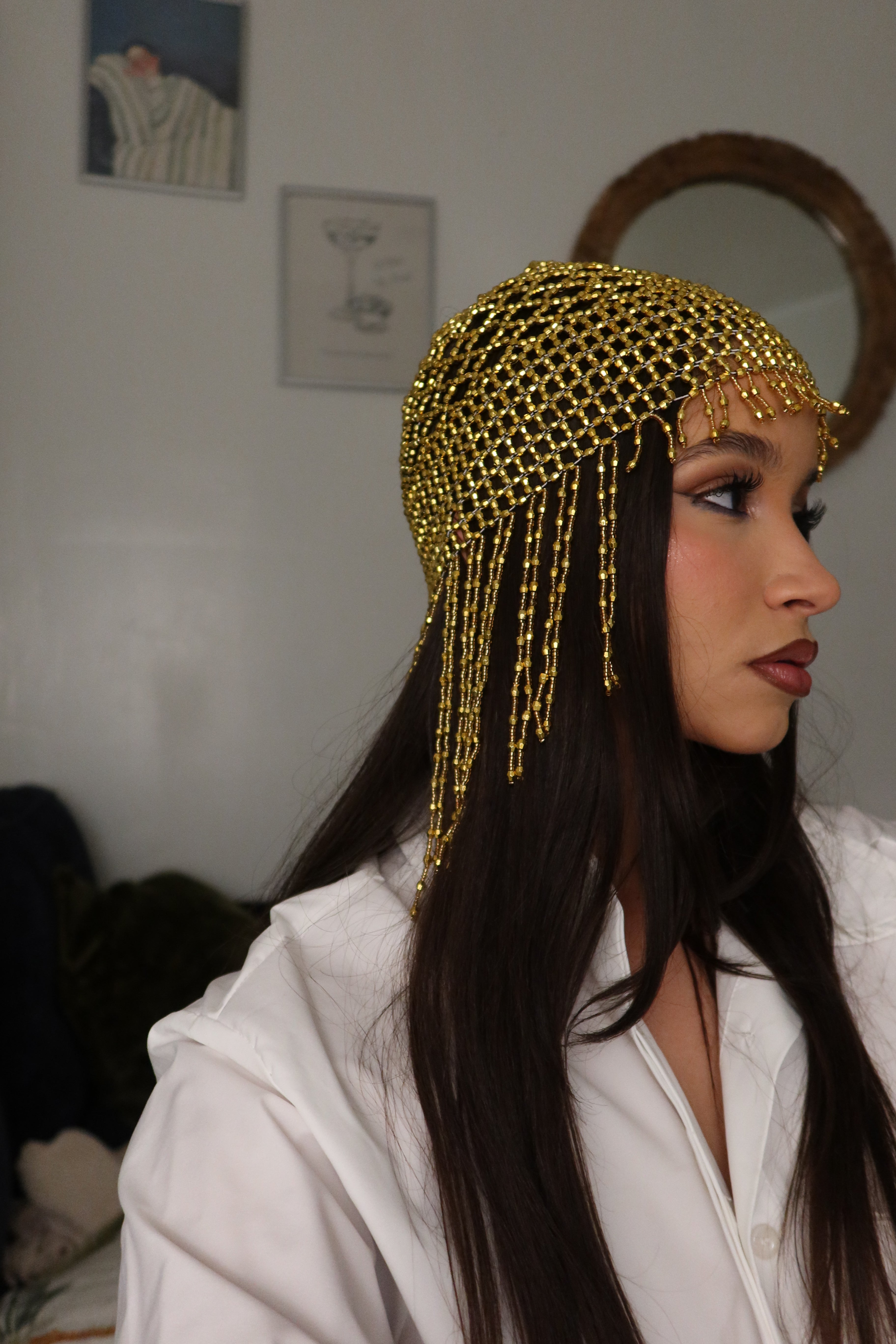 Goddess beaded cap