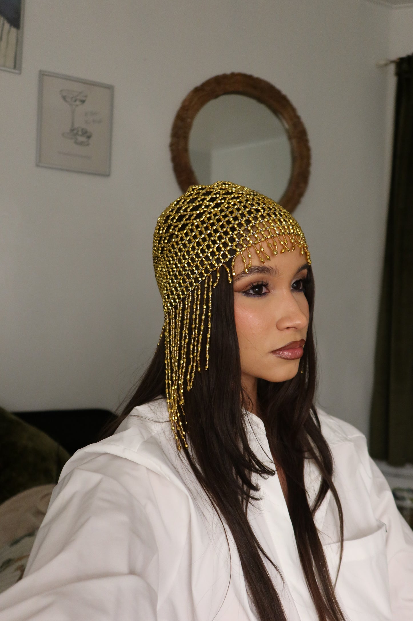 Goddess beaded cap