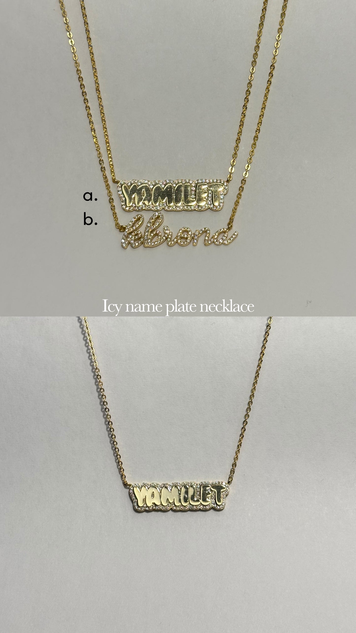 Icy name plate necklace